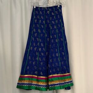 Indian Wedding Elegant Blue and Green Leaf Print Women's Skirt